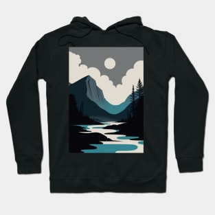 Blue and Black Flat Colored Lake Hoodie